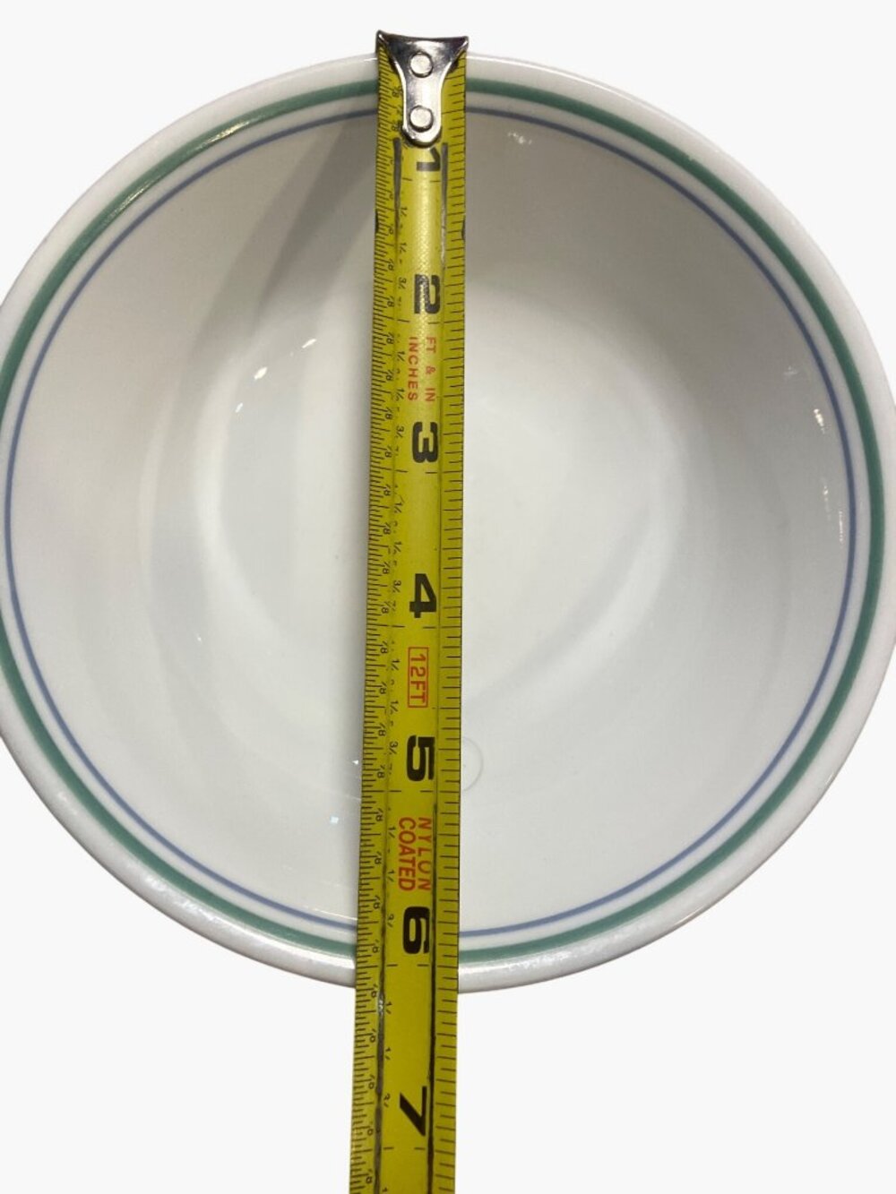 Corelle Corning COUNTRY COTTAGE White Bowl With Green and Blue Stripe Pattern - Picture 7 of 8